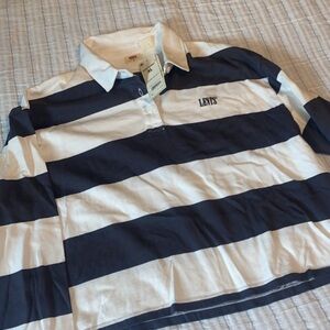 Levi's Bold Gray and White Striped cropped polo shirt